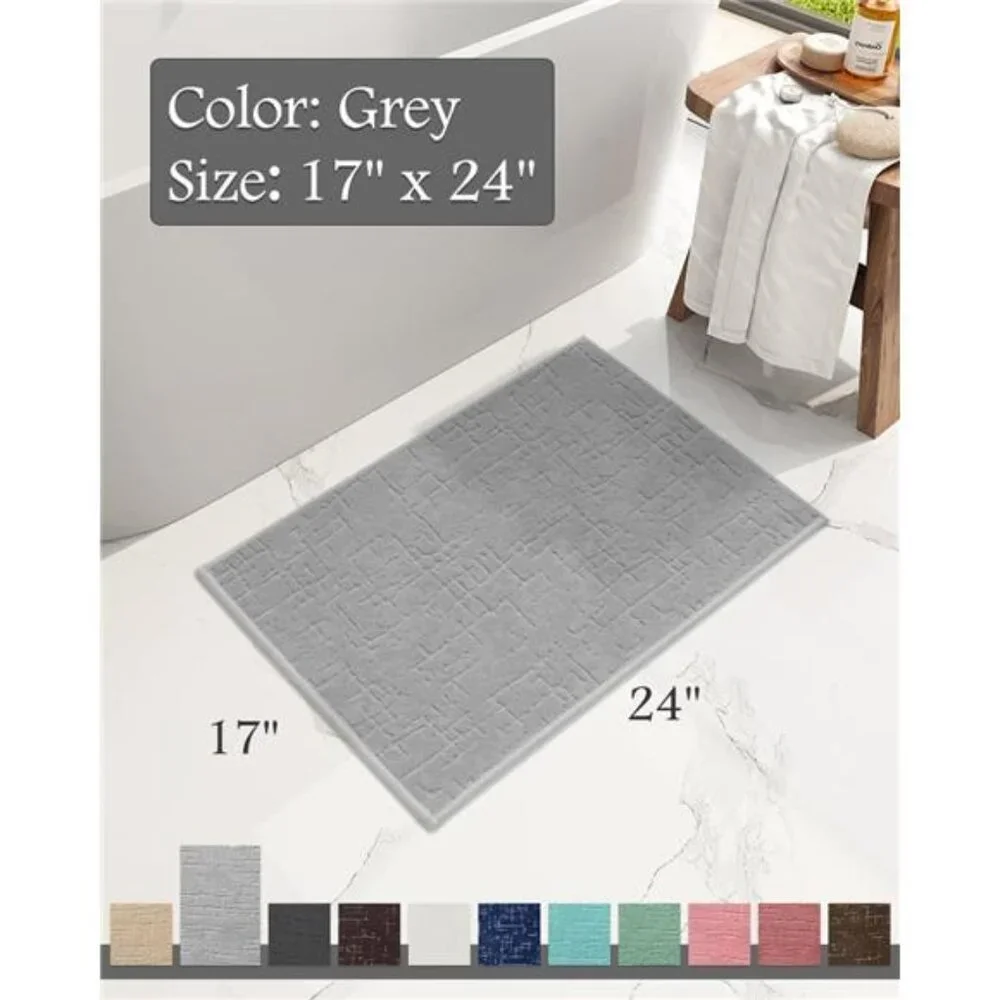 Absorbent Bath Mat Quick Dry Bathroom Rug Non Slip Washable Floor Mat Grey 17x24